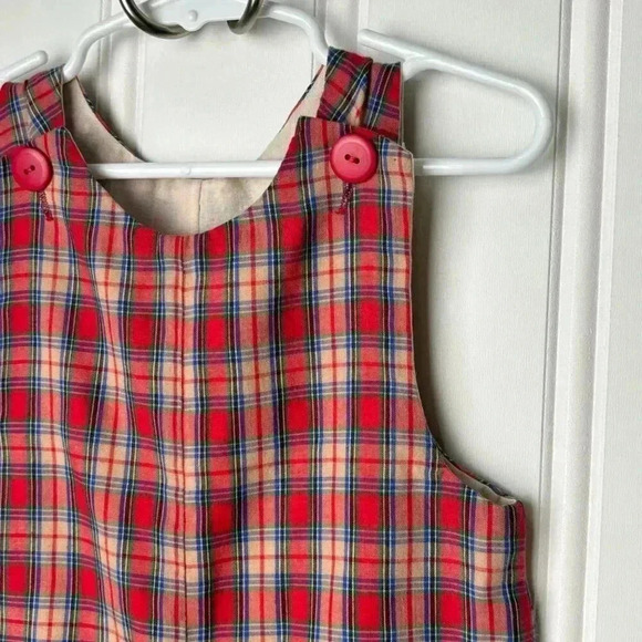 Pique Red Plaid Christmas romper Button snap Gingham 1 year / 12M Tartan Holiday - Picture 3 of 10
